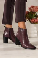 Botki damskie - Bordowe botki skórzane damskie Sergio Leone obcas słupek ozdobne przeszycie na cholewce YG74619-H - miniaturka - grafika 1