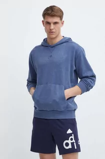 Bluzy męskie - adidas bluza bawełniana męska kolor niebieski z kapturem gładka - grafika 1