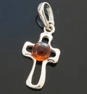 Biżuteria religijna - Srebrny krzyżyk z bursztynem - miniaturka - grafika 1