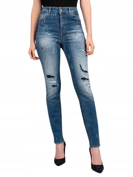 Guess Jeansy Rurki Z Dziurami Z Wysokim Stanem Bawełna 25 Gxb