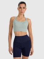 Bielizna sportowa damska - 4F Biustonosz treningowy z wysokim wsparciem - zielony L - miniaturka - grafika 1