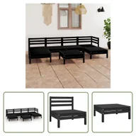 Meble ogrodowe - The Living Store 7-cz. zestaw wypoczynkowy do ogrodu - czarny - drewno sosnowe - Zestaw Mebli Ogrodowych - miniaturka - grafika 1