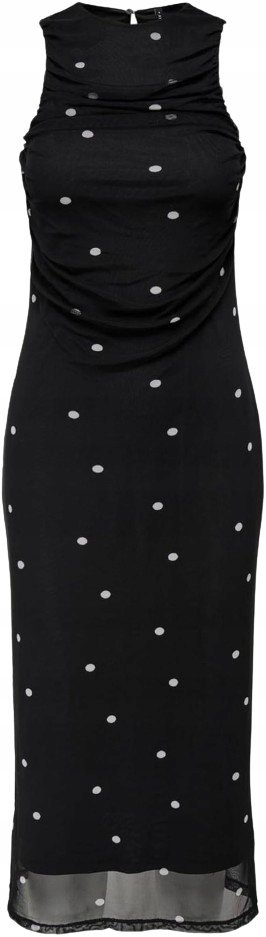 ONLY CZARNA SUKIENKA MIDI W KROPKI Z MARSZCZENIAMI XL J7A