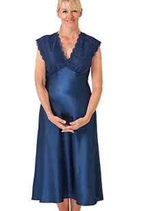 Marlon Damska koszula nocna Julia Jedwabista Satyna i Kwiatowa Koronka, Błękitny ocean, 48-50 - Piżamy damskie - miniaturka - grafika 1