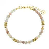 Bransoletki - Subtelna bransoletka damska z różowymi opalami pozłacana ze stali szlachetnej - Manoki - miniaturka - grafika 1