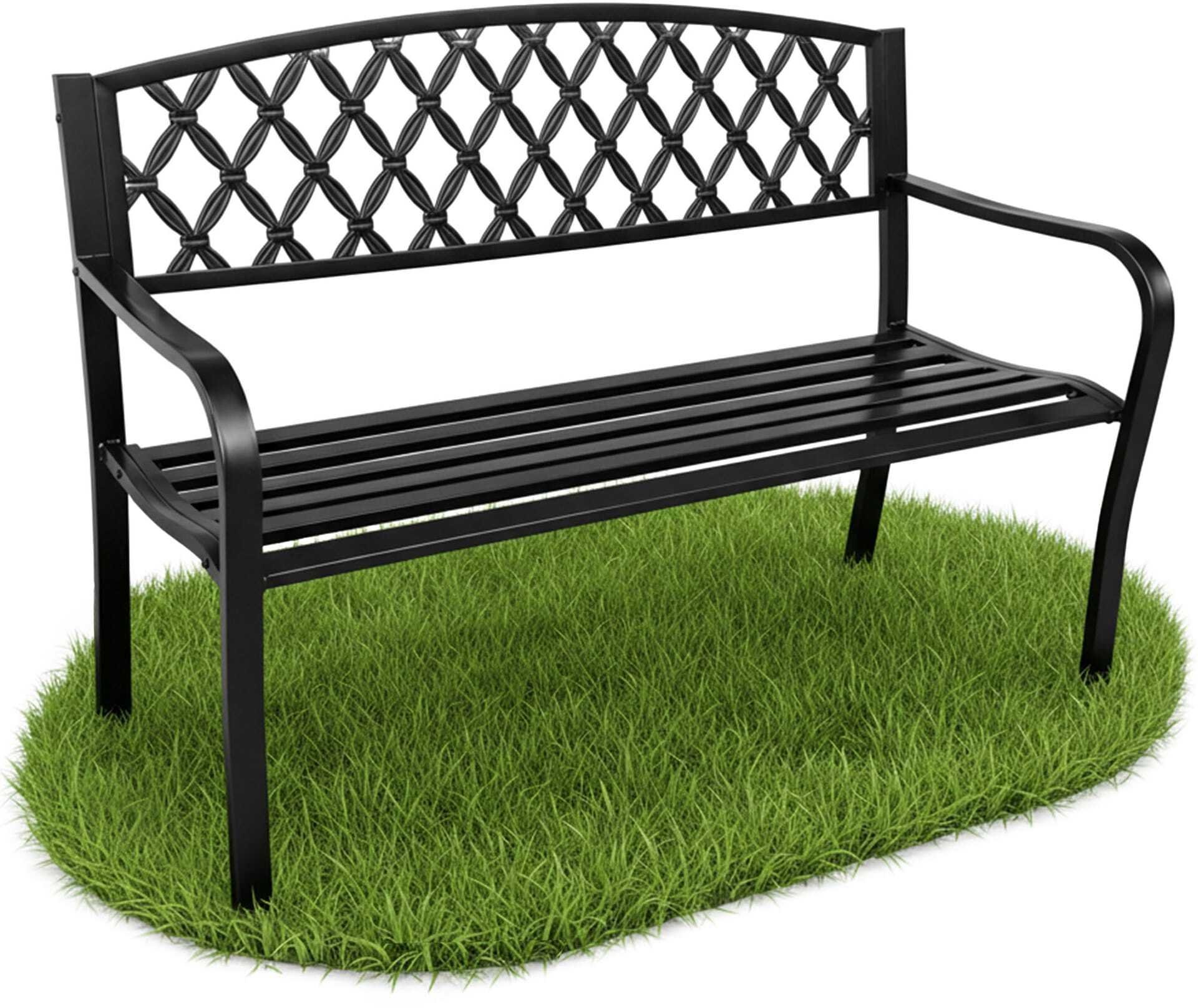 Ambiance Czarna ławka ogrodowa CLASSICO ze stalowymi nogami i żeliwnym oparciem szerokość 127 cm