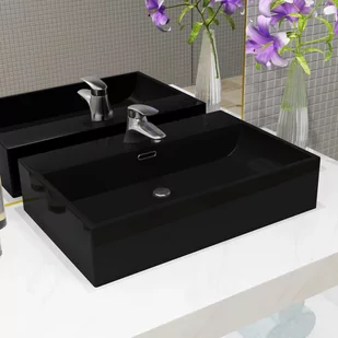 vidaXL Umywalka z ceramiki z otworem na kran 60,5x42,5x14,5 cm, czarna - Umywalki - miniaturka - grafika 1