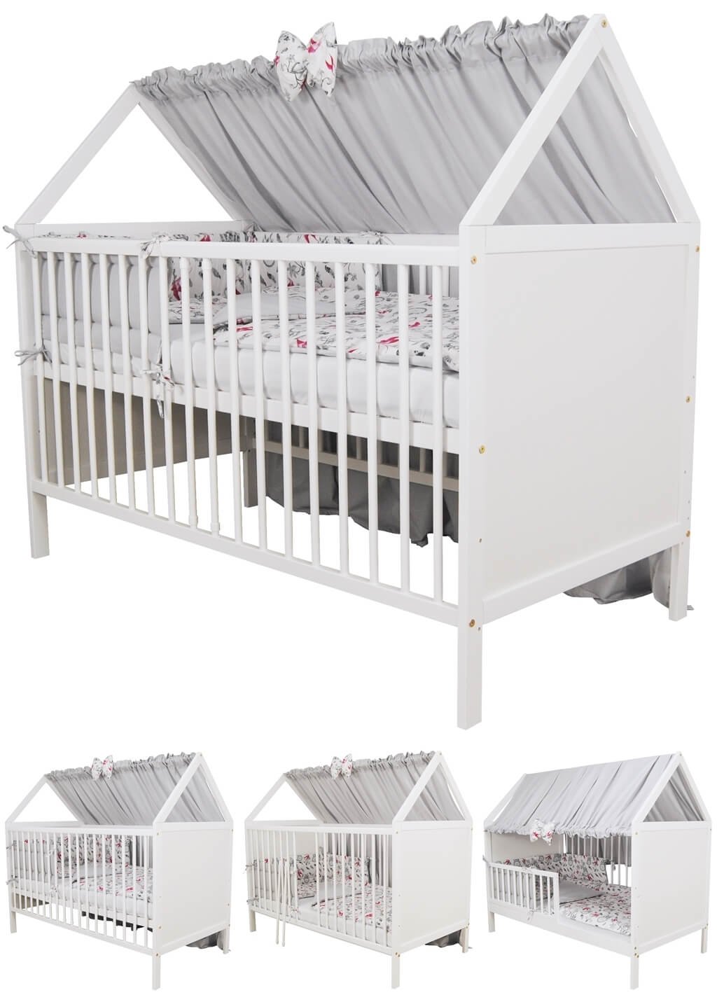 Zestaw łóżeczko tapczanik 2w1 Jaś domek biały 140x70 cm pościel norma Ue