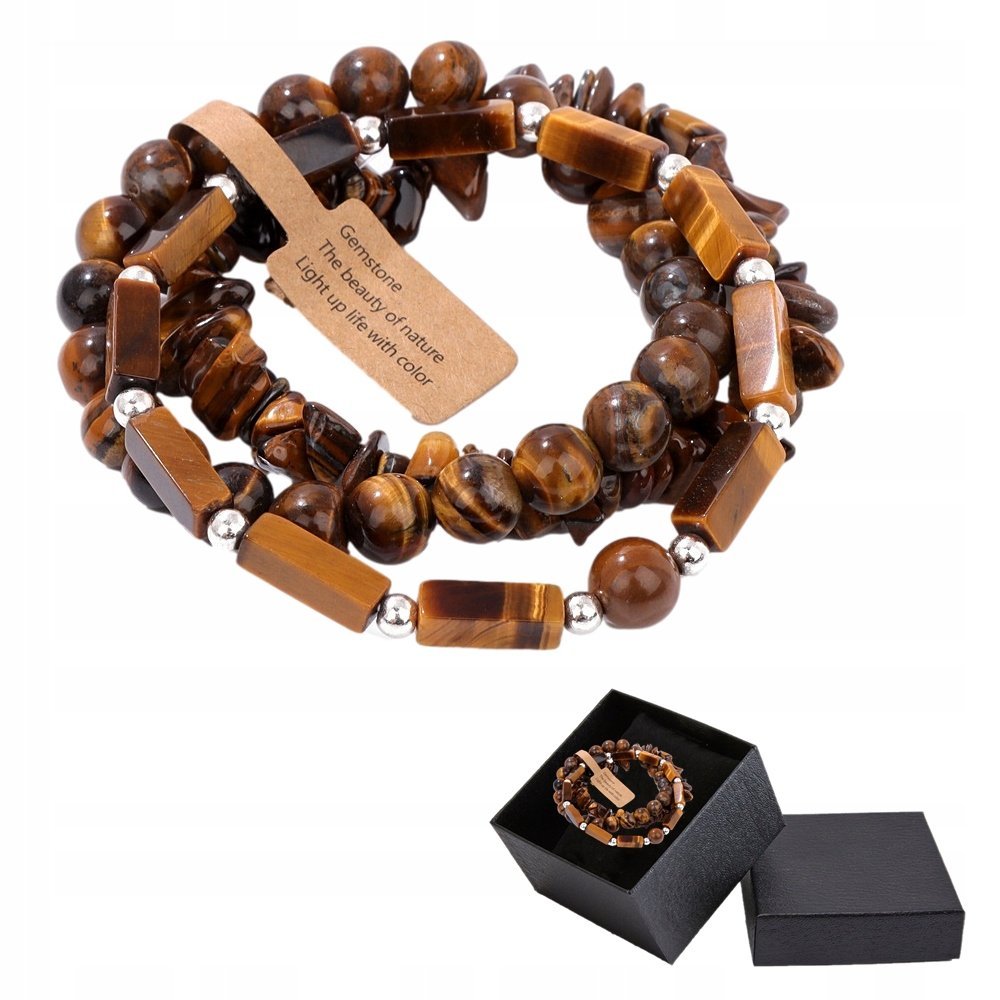 Zestaw 3 X Bransoletka Męska 5-8 Mm Kamień Naturalny Tygrysie Oko Tiger Eye