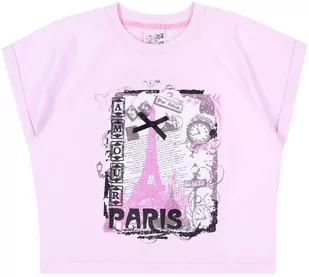Różowa koszulka z krótkim rękawem paris - Moda i Uroda OUTLET - miniaturka - grafika 1