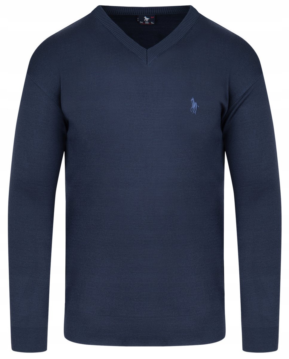 SWETER MĘSKI V SEREK - WEŁNA - KNK - JEANS - L