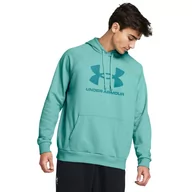 Koszulki sportowe męskie - Męska bluza dresowa nierozpinana z kapturem Under Armour UA Rival Fleece Logo HD - turkusowa - UNDER ARMOUR - miniaturka - grafika 1