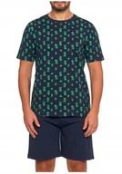 Piżamy damskie - Piżama męska - krótki rękaw szorty wzór w kaktusy granat na lato L - miniaturka - grafika 1