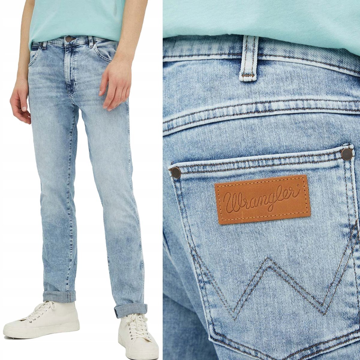 Wrangler LARSTON SLIM TAPERED Dusky Cloud DOPASOWANE BLUE DżINS W36 L30