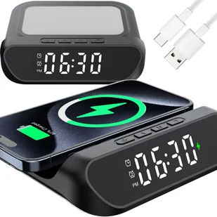 ŁADOWARKA BUDZIK BEZPRZEWODOWA ZEGAR ELEKTRONICZNY CYFROWY LED STOJĄCY - Ładowarki do telefonów ŁADOWARKA BUDZIK BEZPRZEWODOWA ZEGAR ELEKTRONICZNY CYFROWY LED STOJĄCY - Ładowarki do telefonów - miniaturka - grafika 1