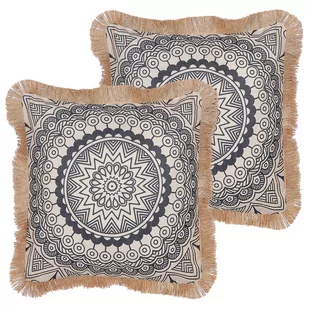 2 poduszki dekoracyjne z motywem boho 45 x 45 cm beżowo-czarne AGRIMONY - Poduszki dekoracyjne - miniaturka - grafika 1