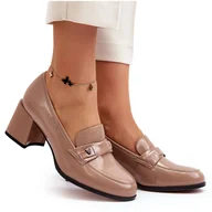 Czółenka - Vinceza Lakierowane Czółenka Na Obcasie Beżowe Felicijana beżowy - miniaturka - grafika 1