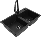 Zlewozmywaki z baterią - Mexen Tomas zlewozmywak granitowy 2-komorowy z baterią kuchenną Elia, czarny - 6516-77-670101-70-B - miniaturka - grafika 1