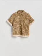 Koszule damskie - Reserved - Koszula ze strukturalnej dzianiny - beżowy - miniaturka - grafika 1