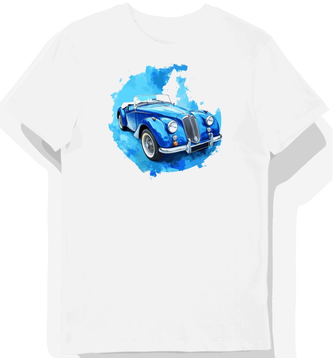 Koszulka męska biała z motywem klasycznego niebieskiego kabrioletu XXL