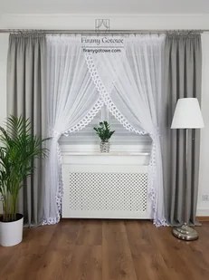 FIRANKA GOTOWA Z WOALU I GIPIURĄ FIRANKI Z TASIEMKAMI 600X250 DO SALONU - Firany - miniaturka - grafika 1