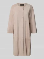 Kurtki damskie - Płaszcz skórzany z okrągłym dekoltem i listwą guzikową - miniaturka - grafika 1