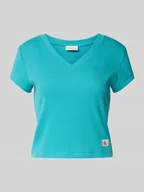 Koszulki i topy damskie - T-shirt z detalem z logo - miniaturka - grafika 1