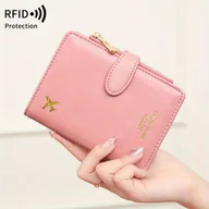 Portfele - TEMU MIYIN Portfel z Blokadą RFID – Elegancki Organizer Podróżny w Kolorze Różowym ze Złotymi Akcentami, Wielokomorowy na Karty i Monety, Zapinany na - miniaturka - grafika 1