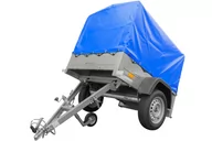 Przyczepy - UNITRAILER Przyczepka z kiprem lekka 150x106 z plandeką niebieską i stelażem DMC 750 KG Garden Trailer 150 KIPP UT004231 - miniaturka - grafika 1