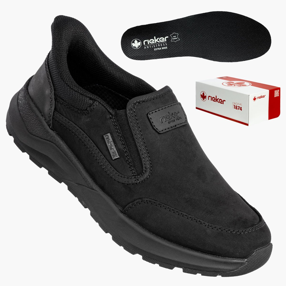 Buty Męskie RIEKER Półbuty Skórzane Sportowe Czarne 06052-00 Czarny 46