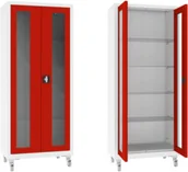 Meble i wyposażenie gabinetów medycznych - XSML.112.9010.3020 mobilna szafa lekarska 2-skrzydłowa 1-komorowa biało-czerwona na kołach - miniaturka - grafika 1