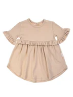Sukienki - Dziewczęca sukienka z krótkim rękawkiem i falbanką beżowa Nicol,r.74 - miniaturka - grafika 1