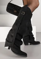 Kozaki damskie - Czarne Kozaki na Stożku Typu Kowbojki Ozdobione Klamrą i Wywiniętą Cholewką Nalirella - miniaturka - grafika 1