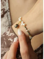 Bransoletki - L'Atelier de Gaia Pozłacana bransoletka z perłami i turkusami - miniaturka - grafika 1