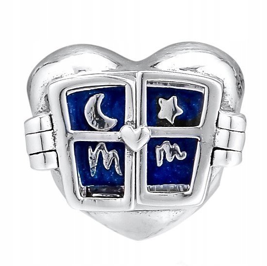Charms Srebrny Serce Okno Gwiazdy Noc Serduszko Gwiazdki Moon SREBRO 925