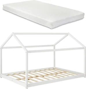 Łóżko dziecięce z materacem 120x200cm Łóżko domek z materacem z zimnej pianki Łóżko domek Łóżko do zabawy Drewno sosnowe Biały [en.casa] - Łóżka dla dzieci i młodzieży - miniaturka - grafika 1
