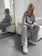 Komplety damskie - Katya bluza na zamek i spodnie z przeszyciem szary melanż - miniaturka - grafika 1