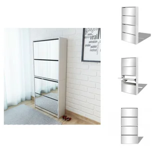 vidaXL Szafka na buty z 4 przegrodami z lustrem biała 63×17×134 cm - Półki i szafki na buty - Szafki na buty - miniaturka - grafika 1