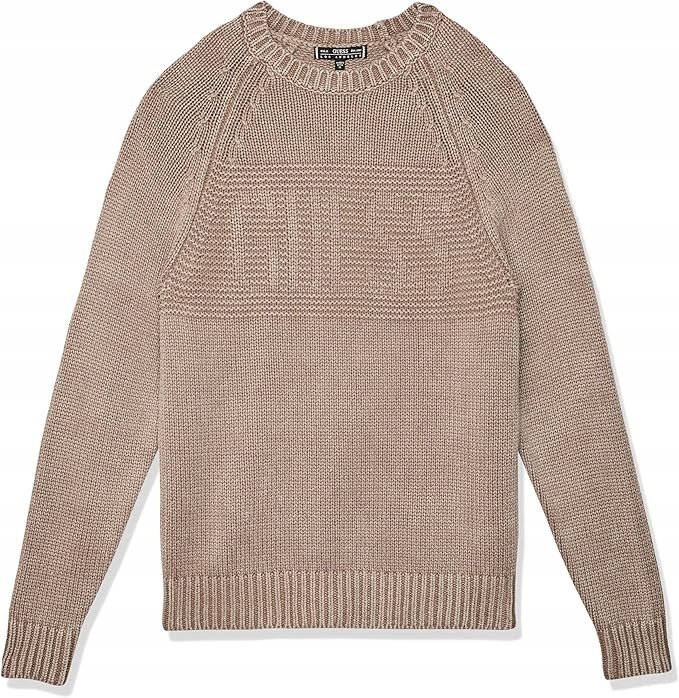 Guess Męski Beżowy Sweter z Okrągłym Dekoltem i Napisem XS Gma