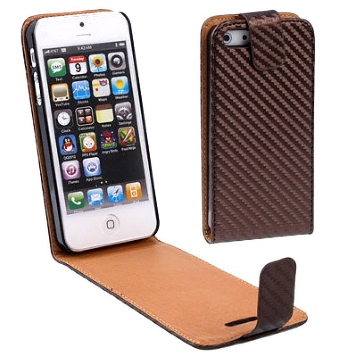 Etui na telefon komórkowy flip thin carbon look do telefonu komórkowego iPhone SE brązowy
