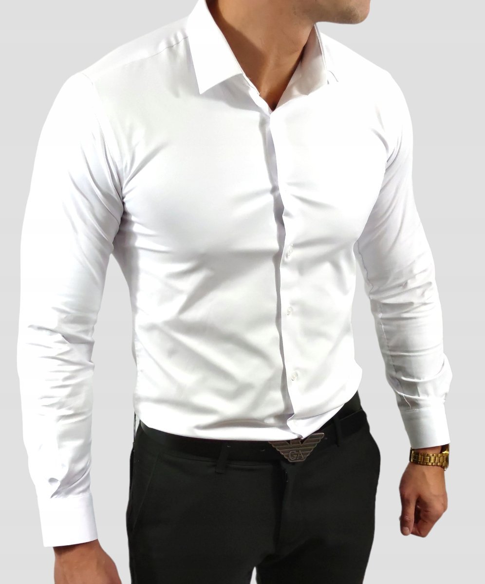 Klasyczna koszula slim fit biała ESP06 - wysoki, XXL