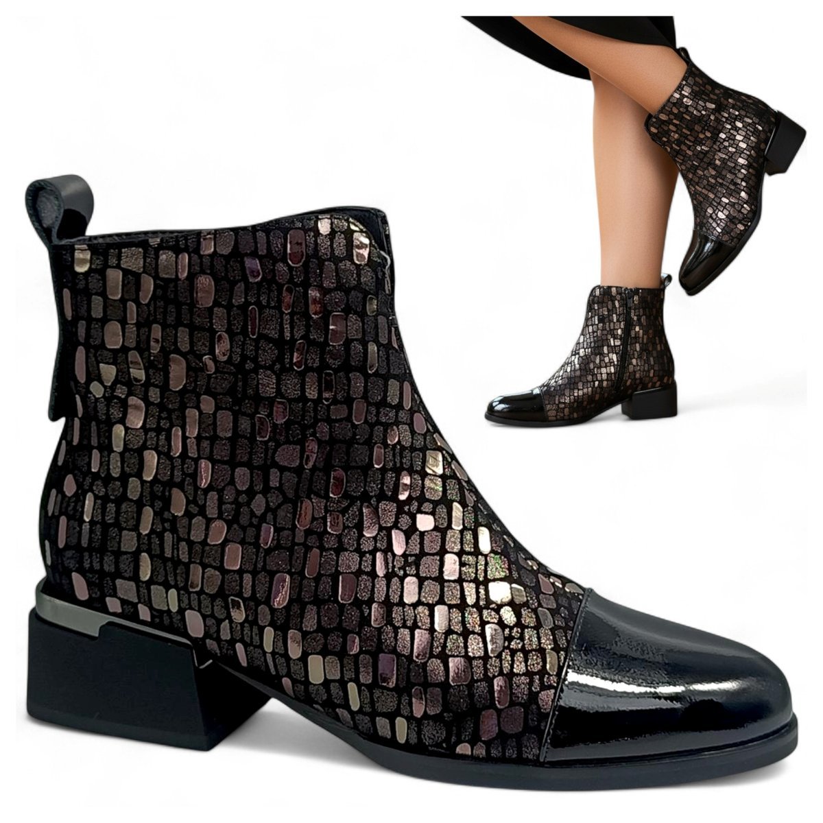 Botki Damskie SKÓRZANE Eleganckie Ciepłe Jesienne na Obcasie Barski 37