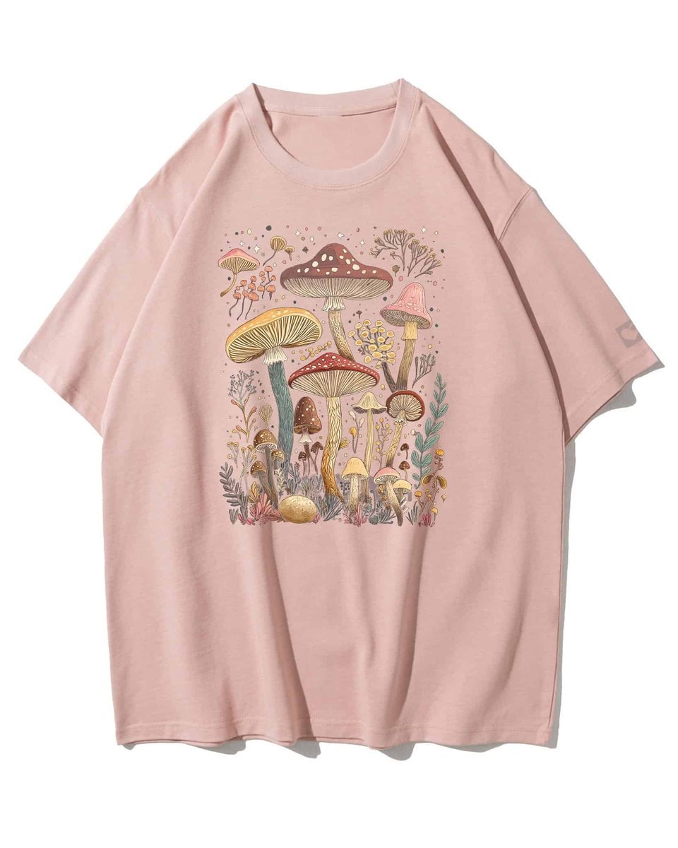 Koszulka oversize Magiczne Leśne Grzyby Zbieranie Hobby Różowy S