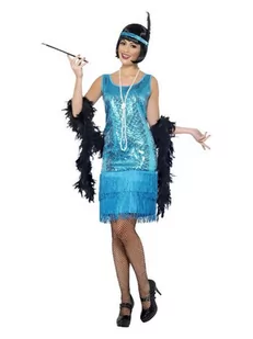 Stroje dla dorosłych, flapper niebieski cekiny, rozmiar XL - Stroje karnawałowe - miniaturka - grafika 1