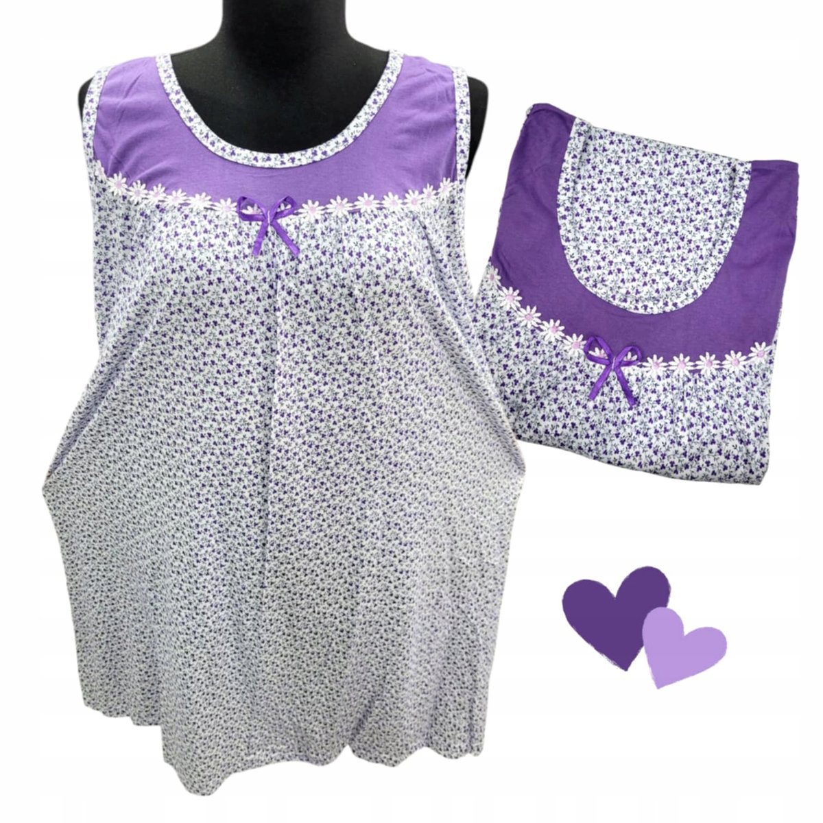 BAWEŁNA KOSZULA NOCNA na ramiączkach drobny kwiat prezent fiolet 54 56 7XL