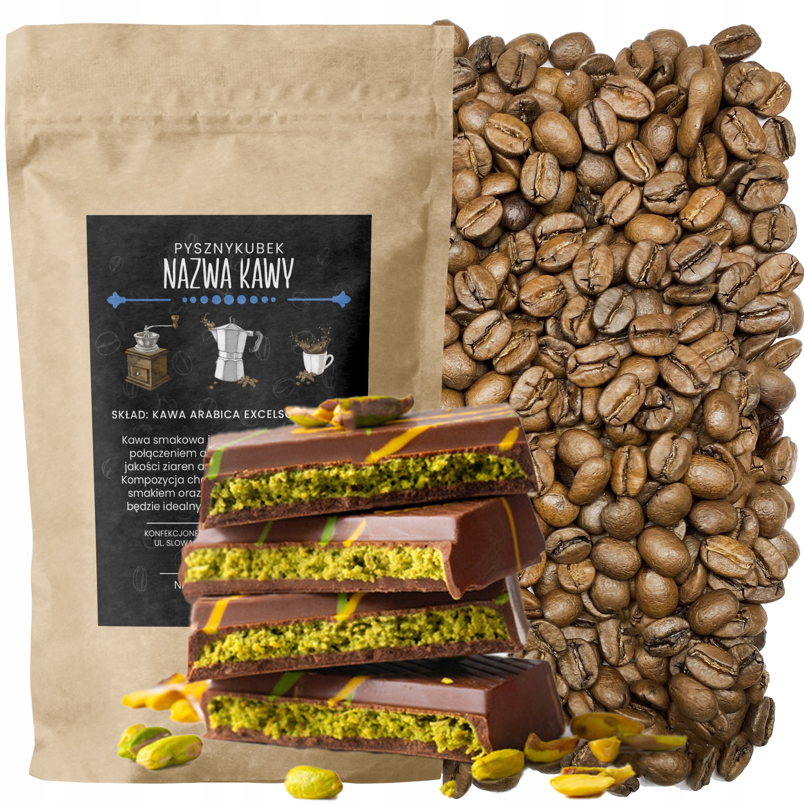 Kawa smakowa Dubajska Czekolada 1000G 1KG ziarnista pistacjowa czekolada