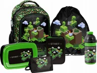 Plecaki szkolne i tornistry - Plecak szkolny tornister 1-3 klasa Minecraft dla chłopca czarny zestaw 6 el - miniaturka - grafika 1