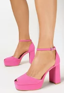 Sandały damskie - Fuksjowe Sandały na Słupku i Platformie z Noskiem Peep Toe Jelesia - miniaturka - grafika 1