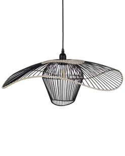 BELIANI Lampa wisząca czarna stalowo-rattanowy klosz oświetlenie - Oprawy, klosze i abażury - miniaturka - grafika 1