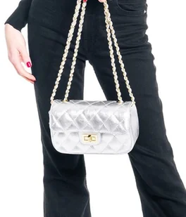 Torebka skórzana pikowana - srebrna (7027) - Torebki damskie - miniaturka - grafika 1